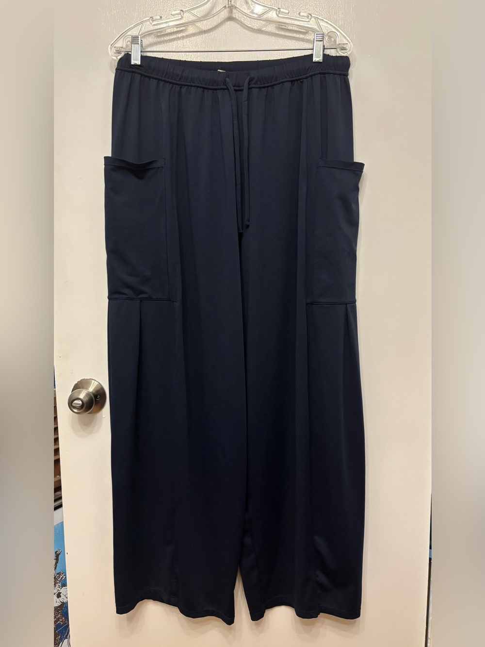 HALARA Navy Wide-Leg Cargo Pants with Drawstring